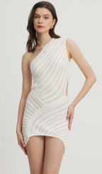 Ladder Hollow Knit Mini Dress-White