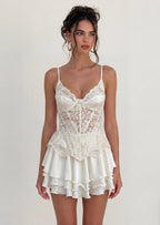 Aviana Lace Corset Mini Dress Set In White