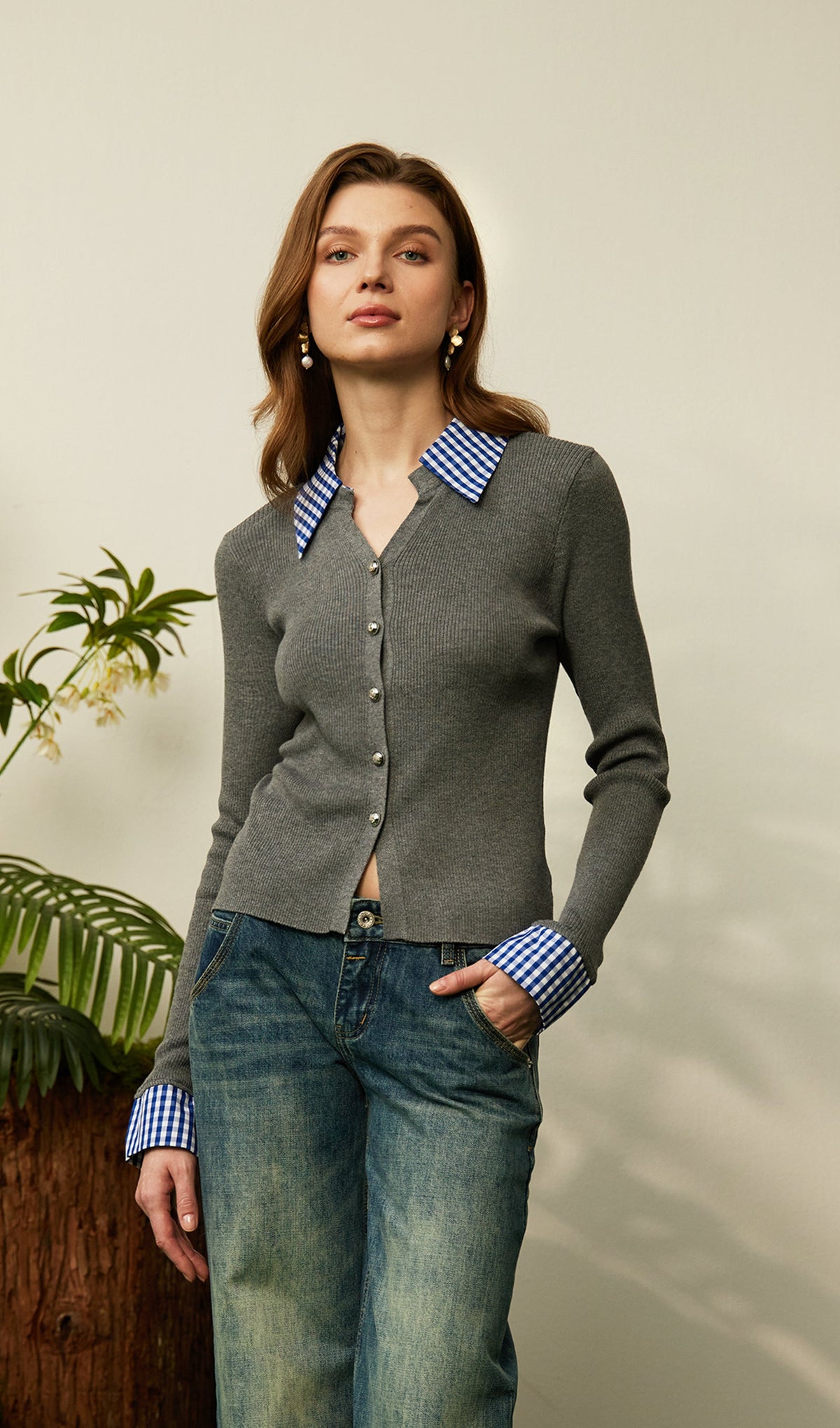 Lapel Button Knit Top