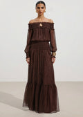 Layali Rose Georgette Off Shoulder Maxi Dress