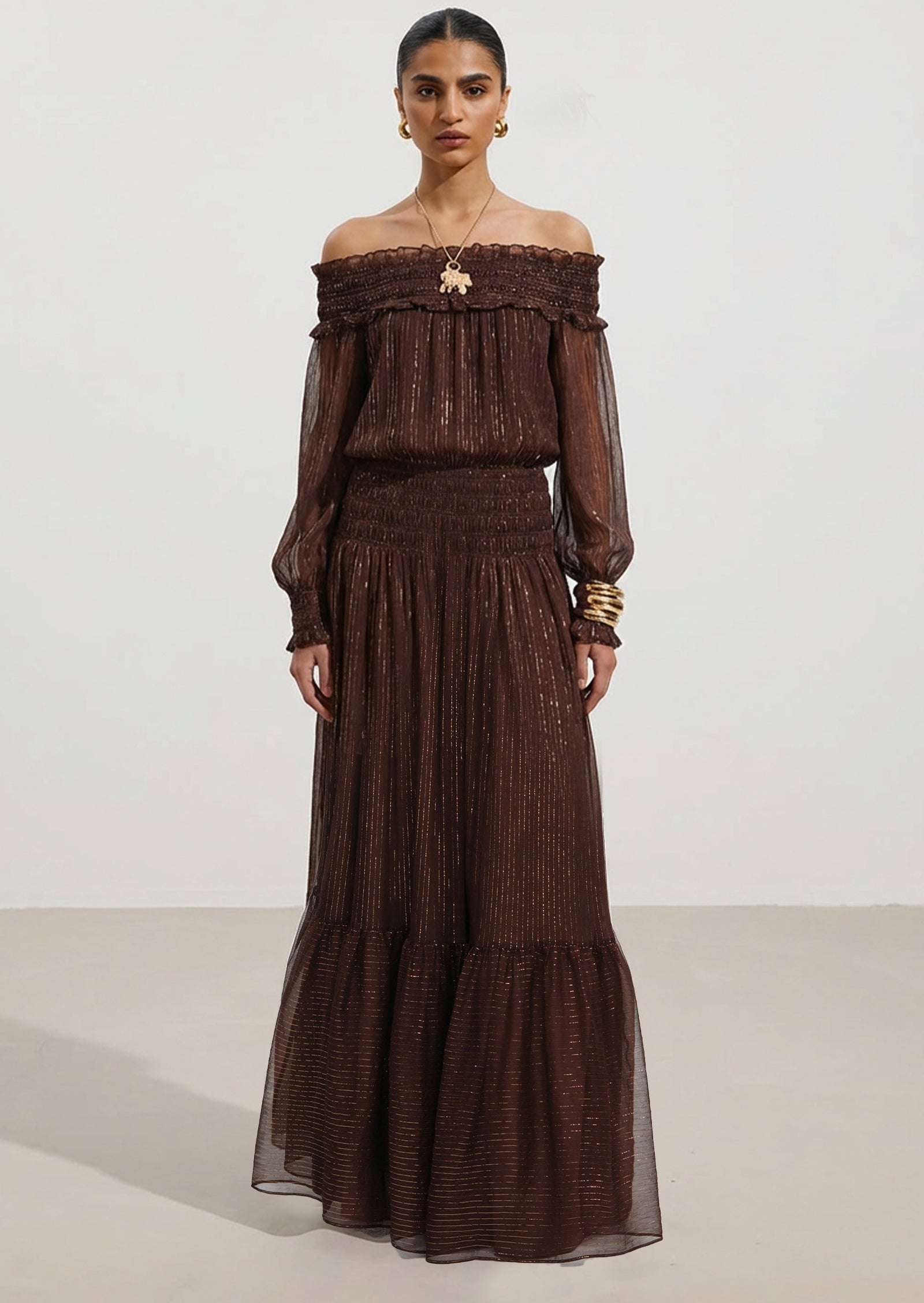 Layali Rose Georgette Off Shoulder Maxi Dress