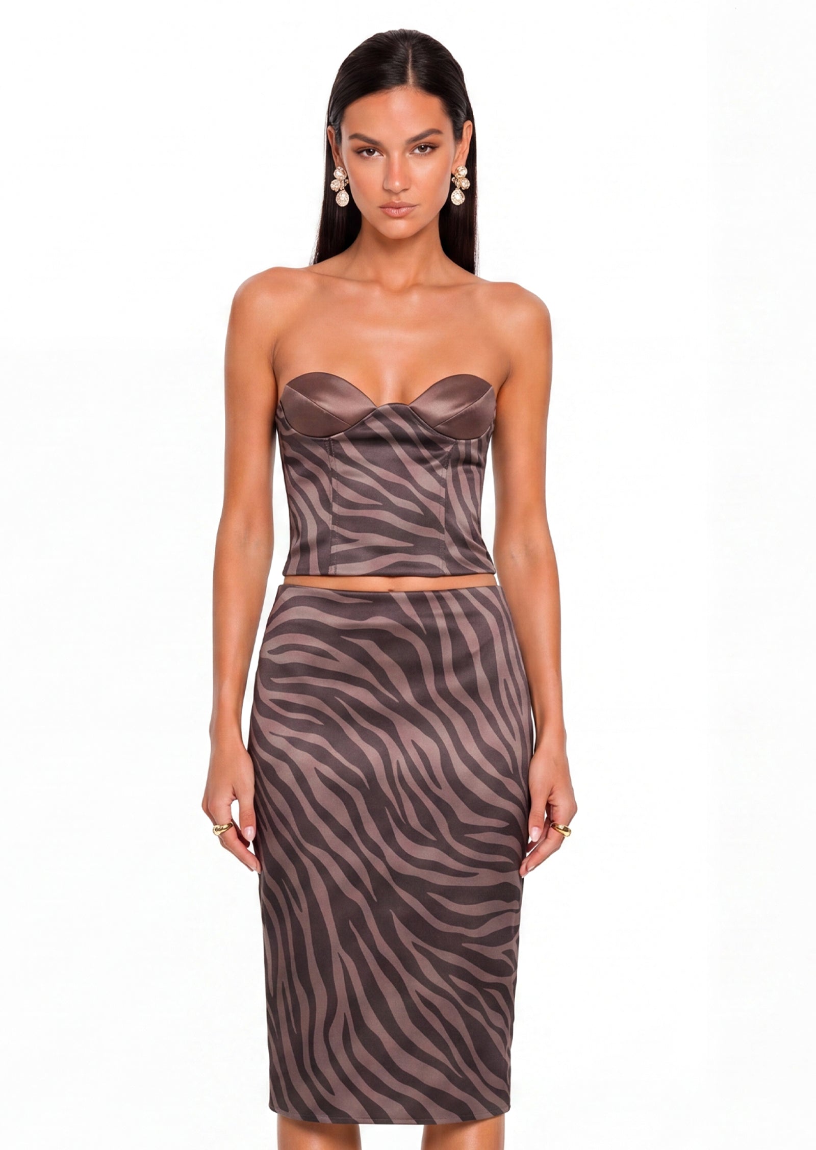 Kaethe Leopard Print Strapless Top & Midi Skirt Set