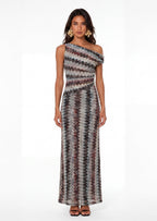 Locava Asymmetrical Neckline Draped Maxi Dress