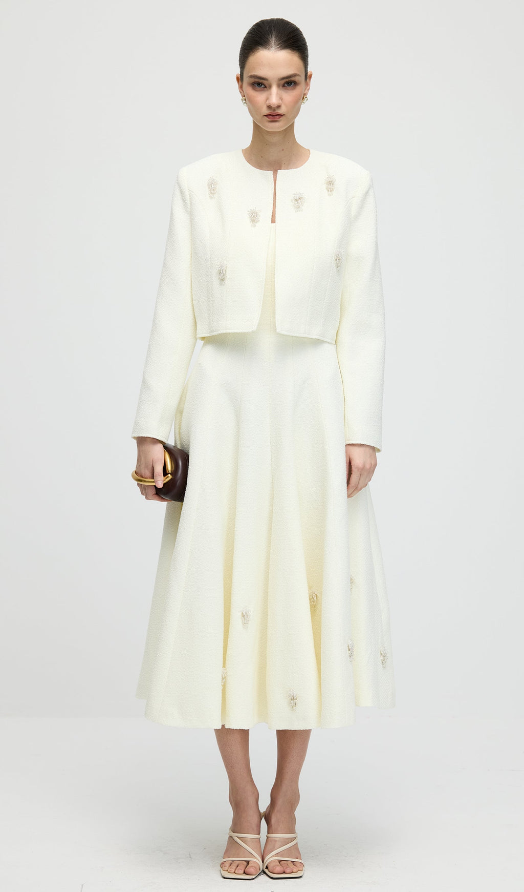 Long Sleeve Tweed Midi Dress Set