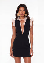 Mason Ruffled V Neck Mini Dress In Black