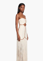 Off Shoulder Hollow Out Tassel Maxi Dress