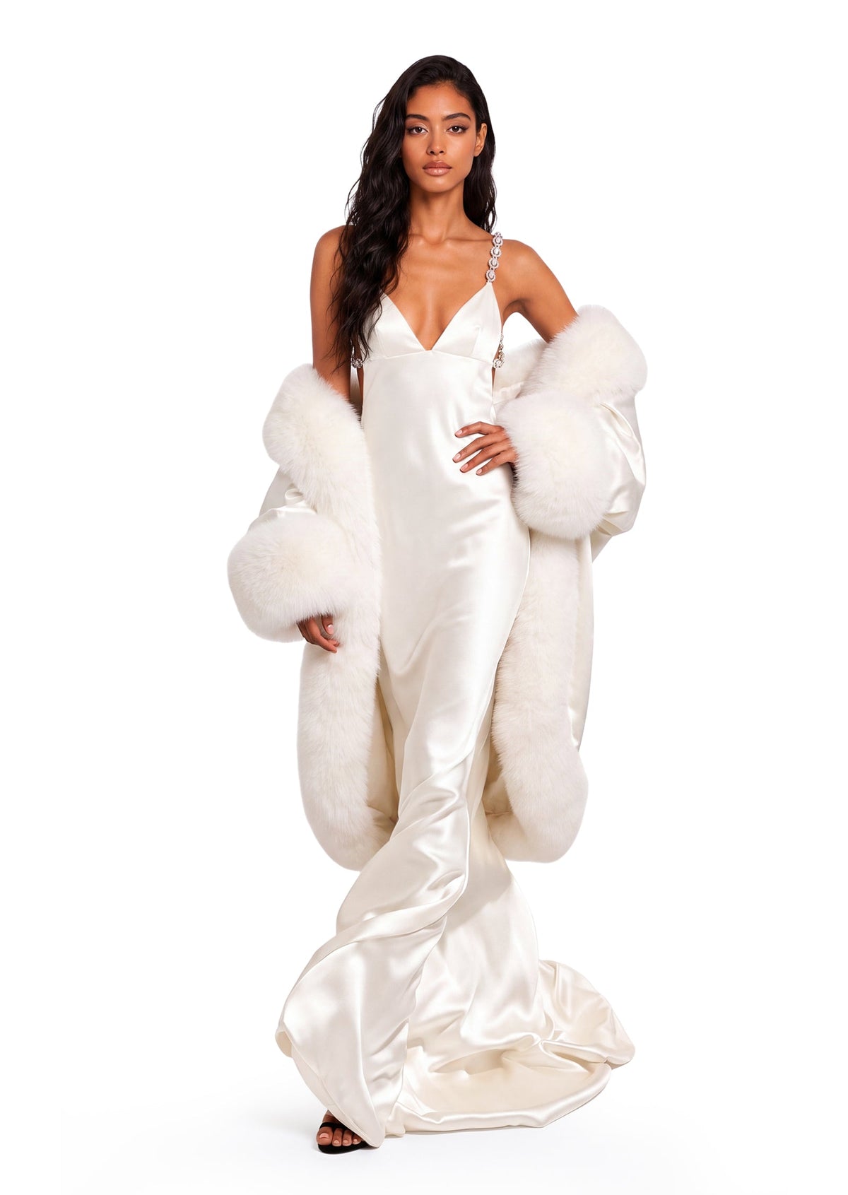 Gabija Satin V Neck Maxi Dress In White