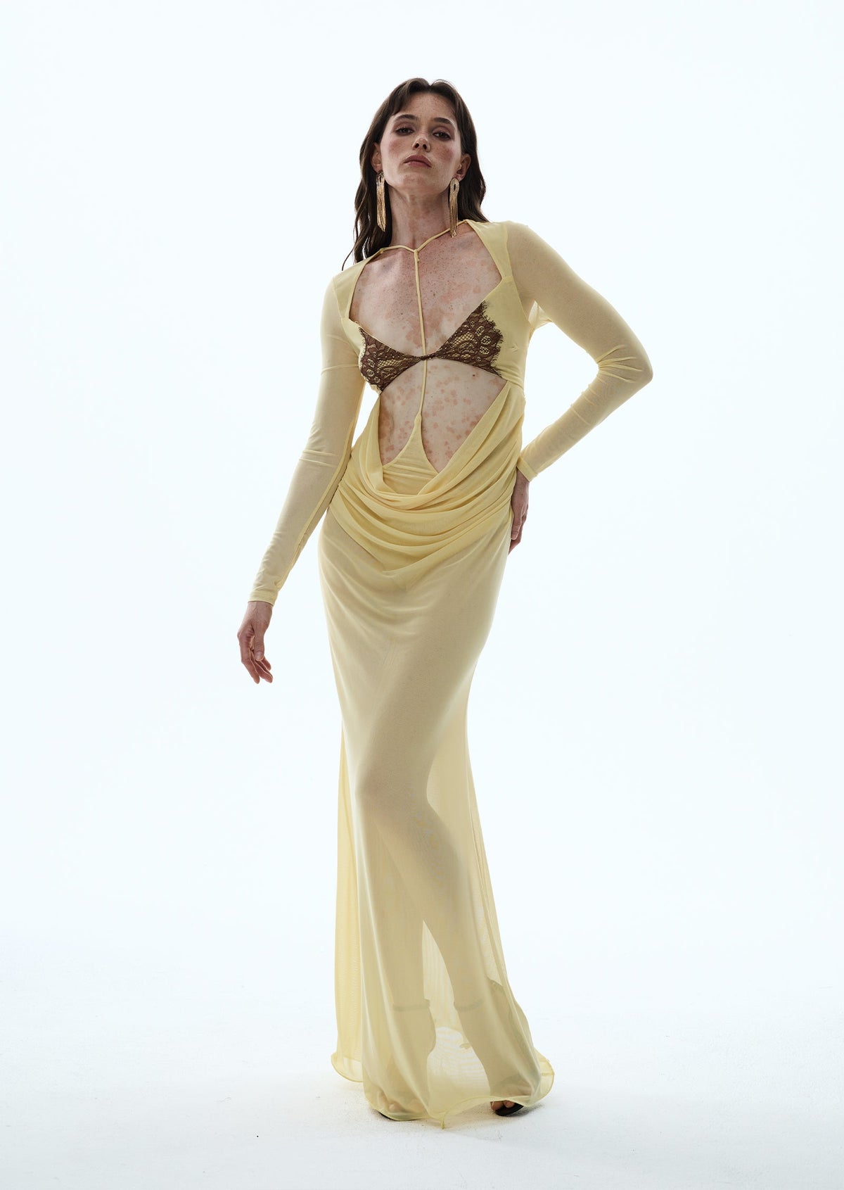 Darcila Deep V Mesh Maxi Dress