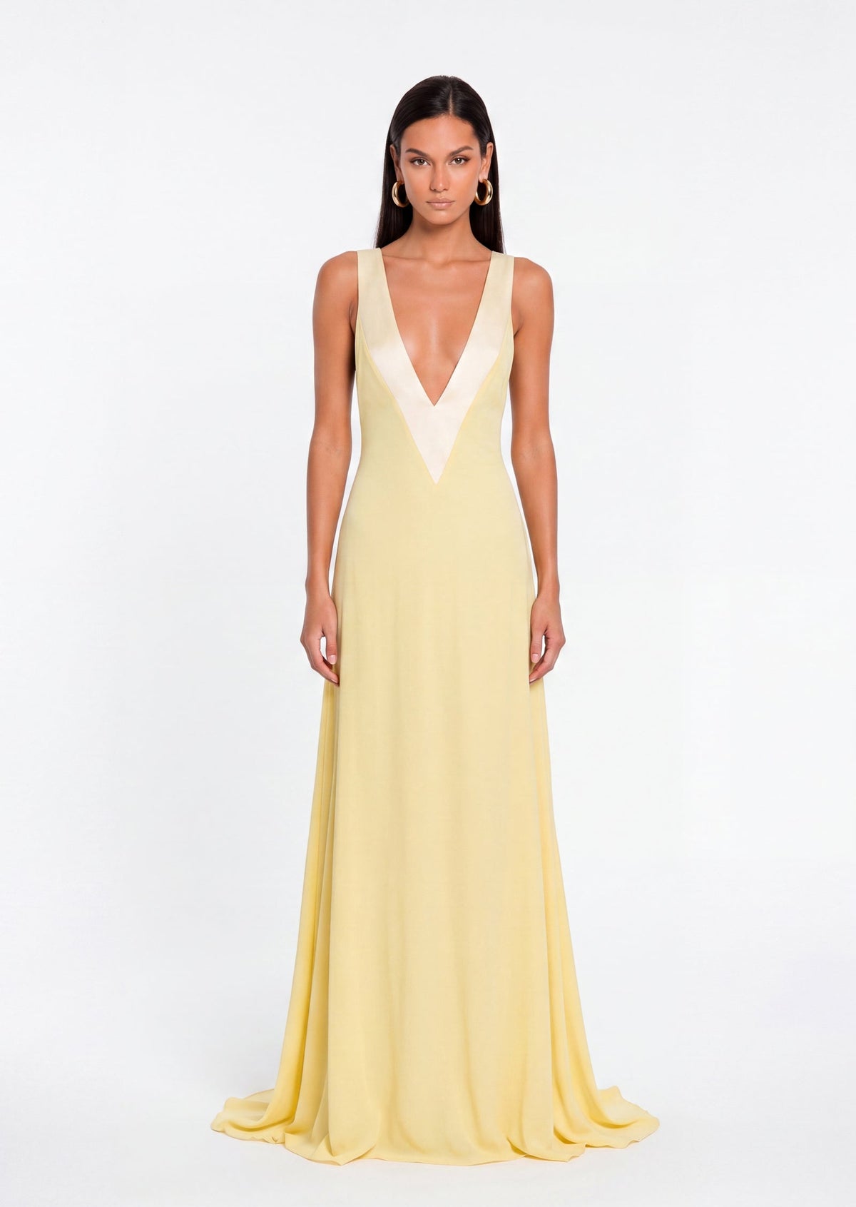 Deep V Neck Sleeveless Maxi Dress In Yellow