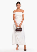 Off Shoulder Satin Maxi Dress