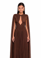 Dacian Cut Out Cape Maxi Dress In Brown