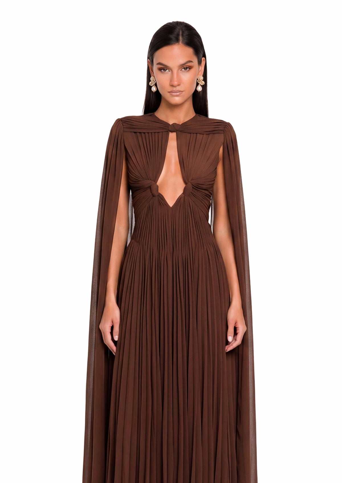 Dacian Cut Out Cape Maxi Dress In Brown