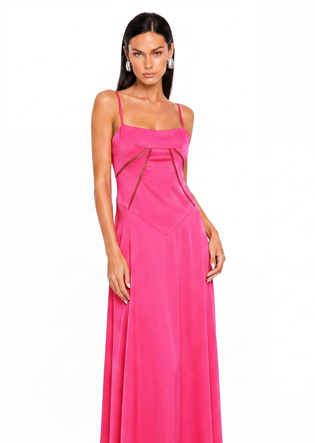 Satin Lace Up Maxi Dress In Rose Red
