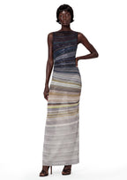 Acatzin Sequined Striped Lamé Maxi Dress