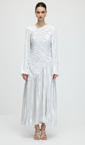 Metallic Long Sleeve Maxi Dress