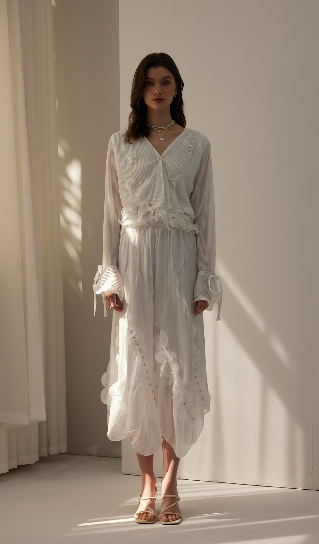 Butterfly Embellished Ruffled Top