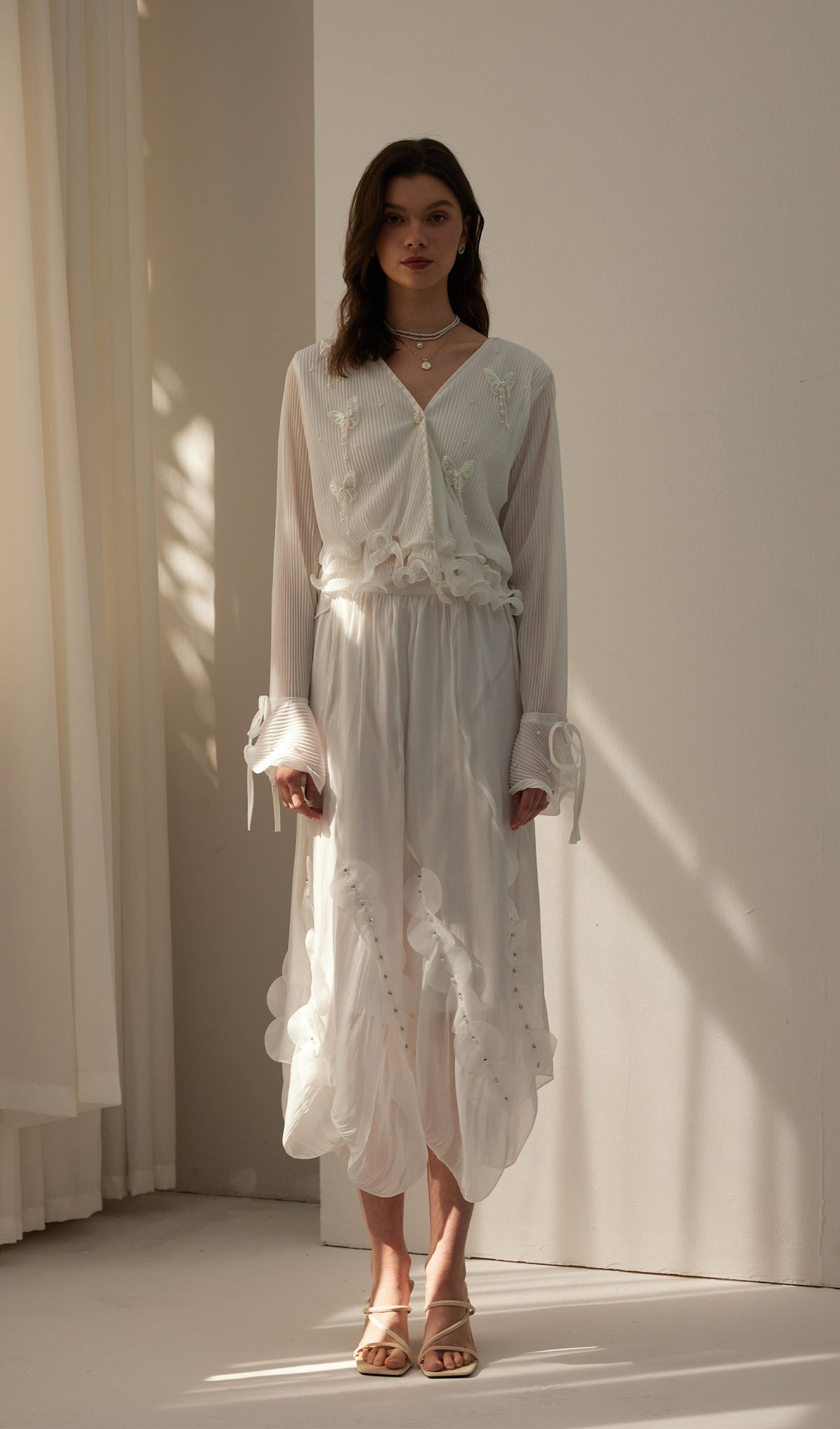 Butterfly Embellished Ruffled Top