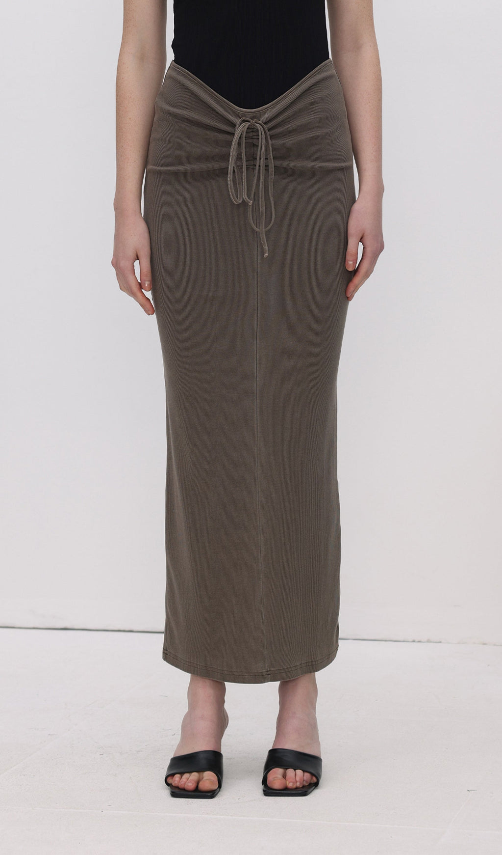 Tie Drape Pleated Midi Skirt