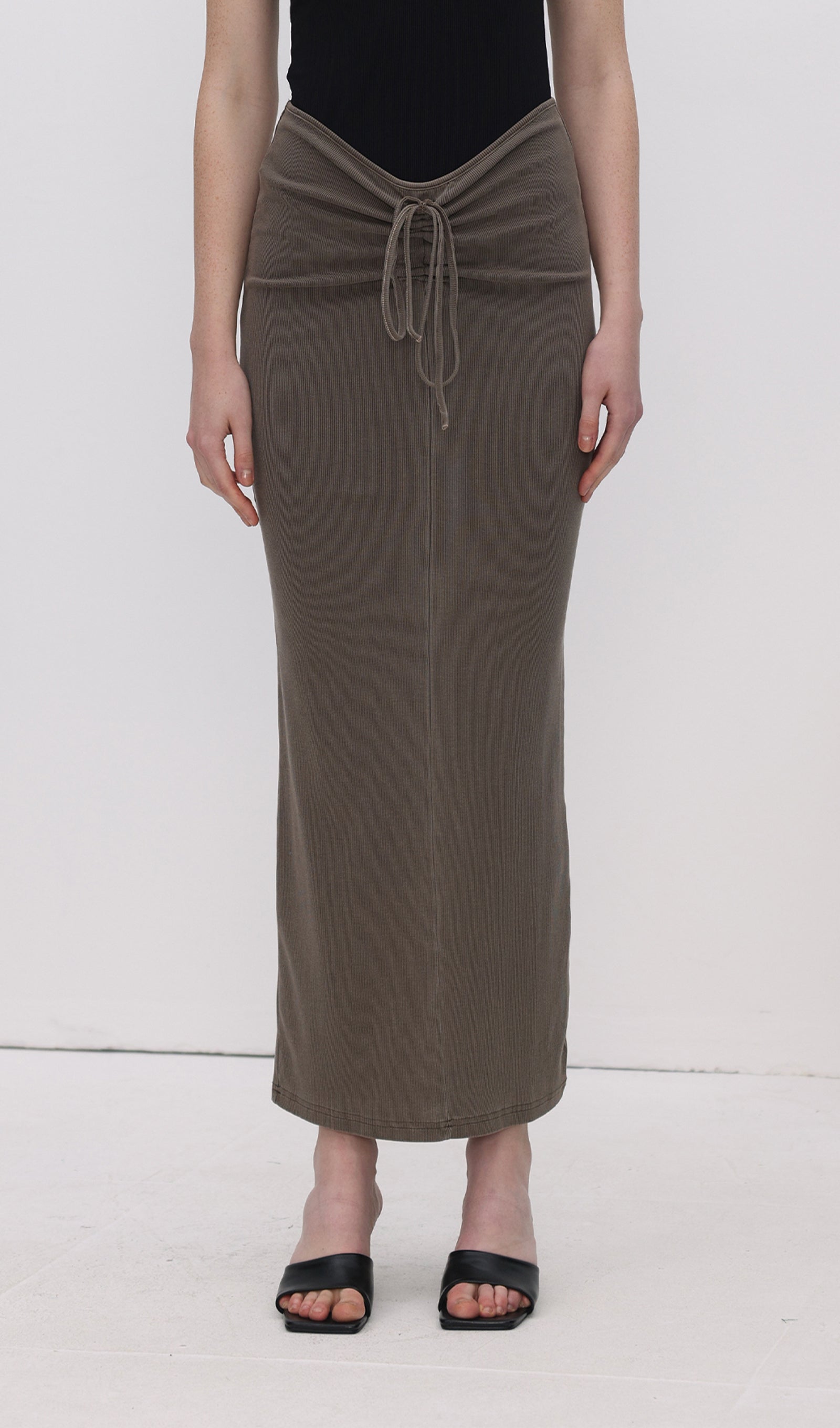 Tie Drape Pleated Midi Skirt