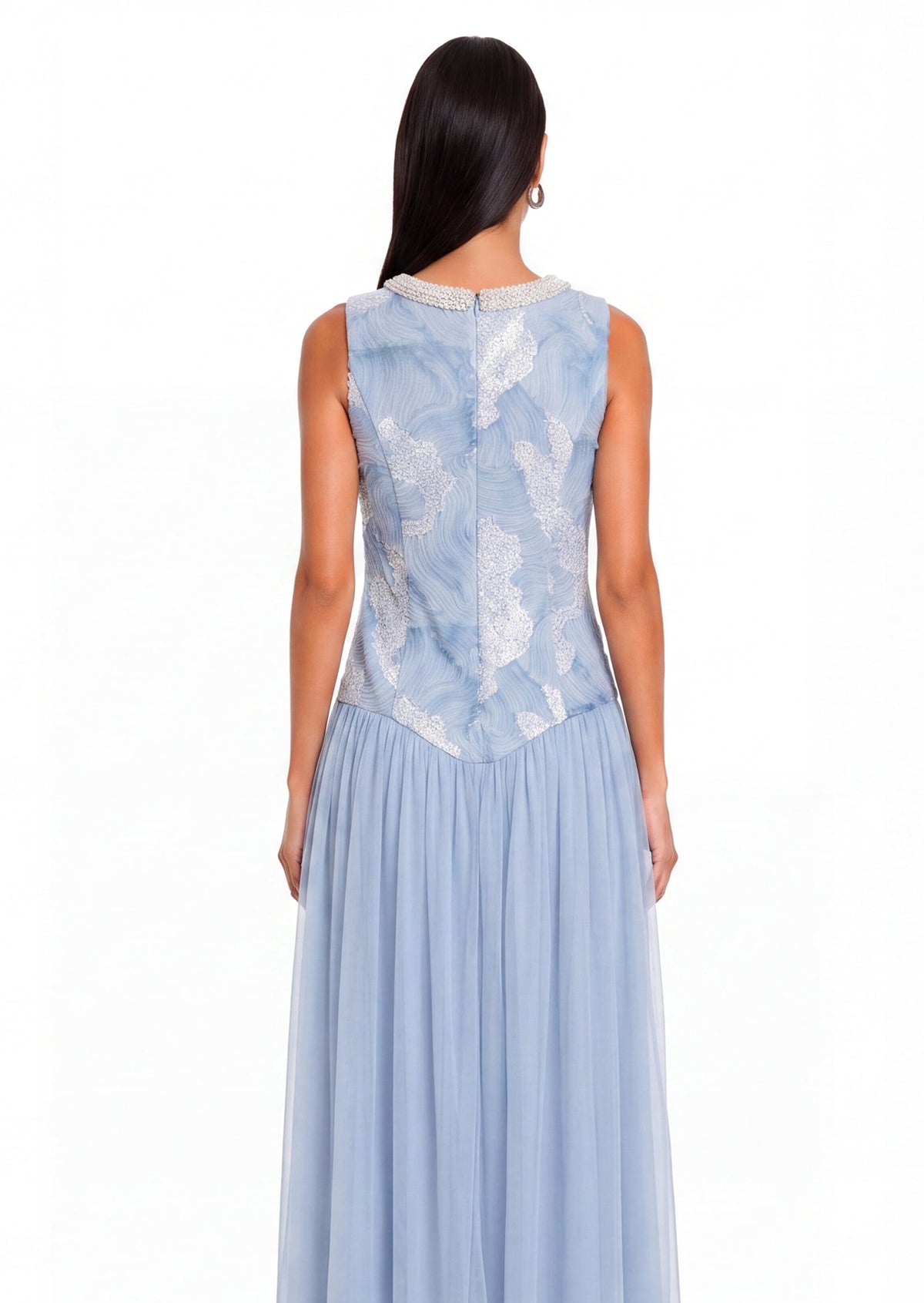 Riley Sleeveless Beaded Midi Dress In Blue