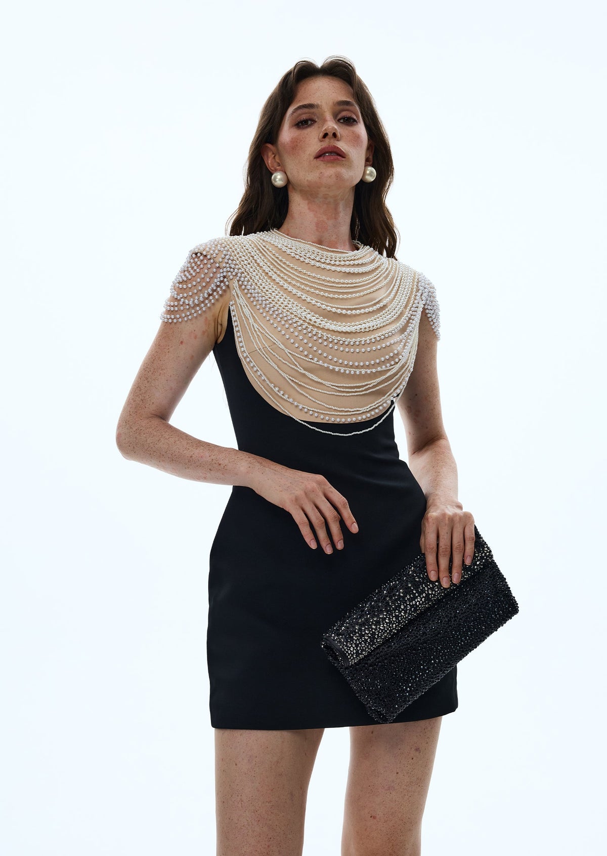 Brynn Pearl Pencil Mini Dress In Black
