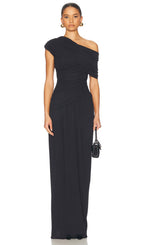 Off Shoulder Pleated Maxi Dress In Black