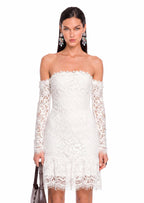 Padraic Off Shoulder Lace Mini Dress In White