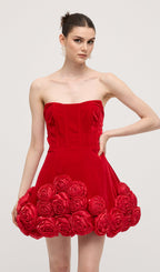 Off Shoulder Flower Mini Dress In Red