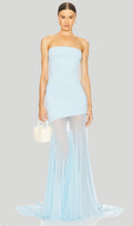 Off Shoulder Jersey With Mesh Maxi Dress In Blue