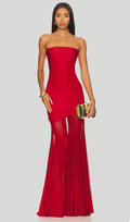 Off Shoulder Jersey With Mesh Maxi Dress In Red