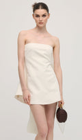 Off Shoulder Ribbon Mini Dress In White