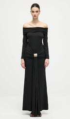 Off Shoulder Ruffle Maxi Dress In Black