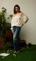 Off Shoulder Ruffled Hollow Out Top