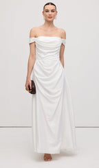 Off Shoulder Satin Maxi Dress