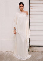 Cadfan Satin Lace Trim Skirt Set In White