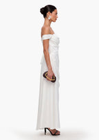 Off Shoulder Satin Maxi Dress