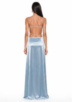 Kade Backless Satin Maxi Dress In Blue