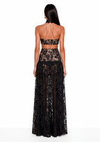 Faisal Floral Embroidered Lace Maxi Dress In Black