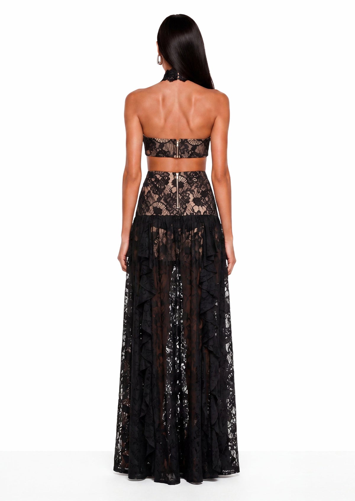 Faisal Floral Embroidered Lace Maxi Dress In Black