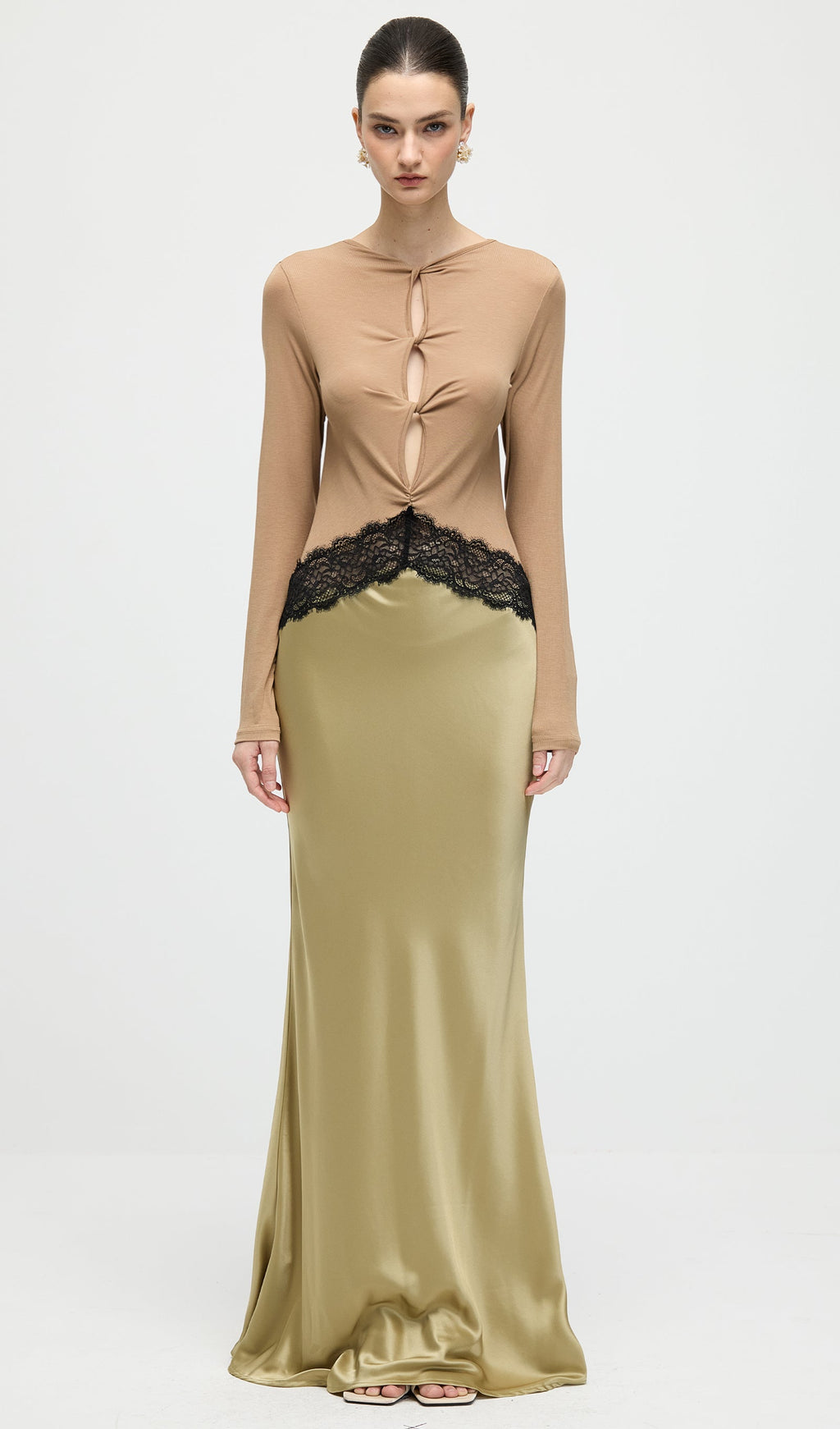 Open Twist Lace Maxi Dress In Eucalypt Black