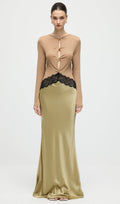 Open Twist Lace Maxi Dress In Eucalypt Black