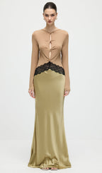 Open Twist Lace Maxi Dress In Eucalypt Black