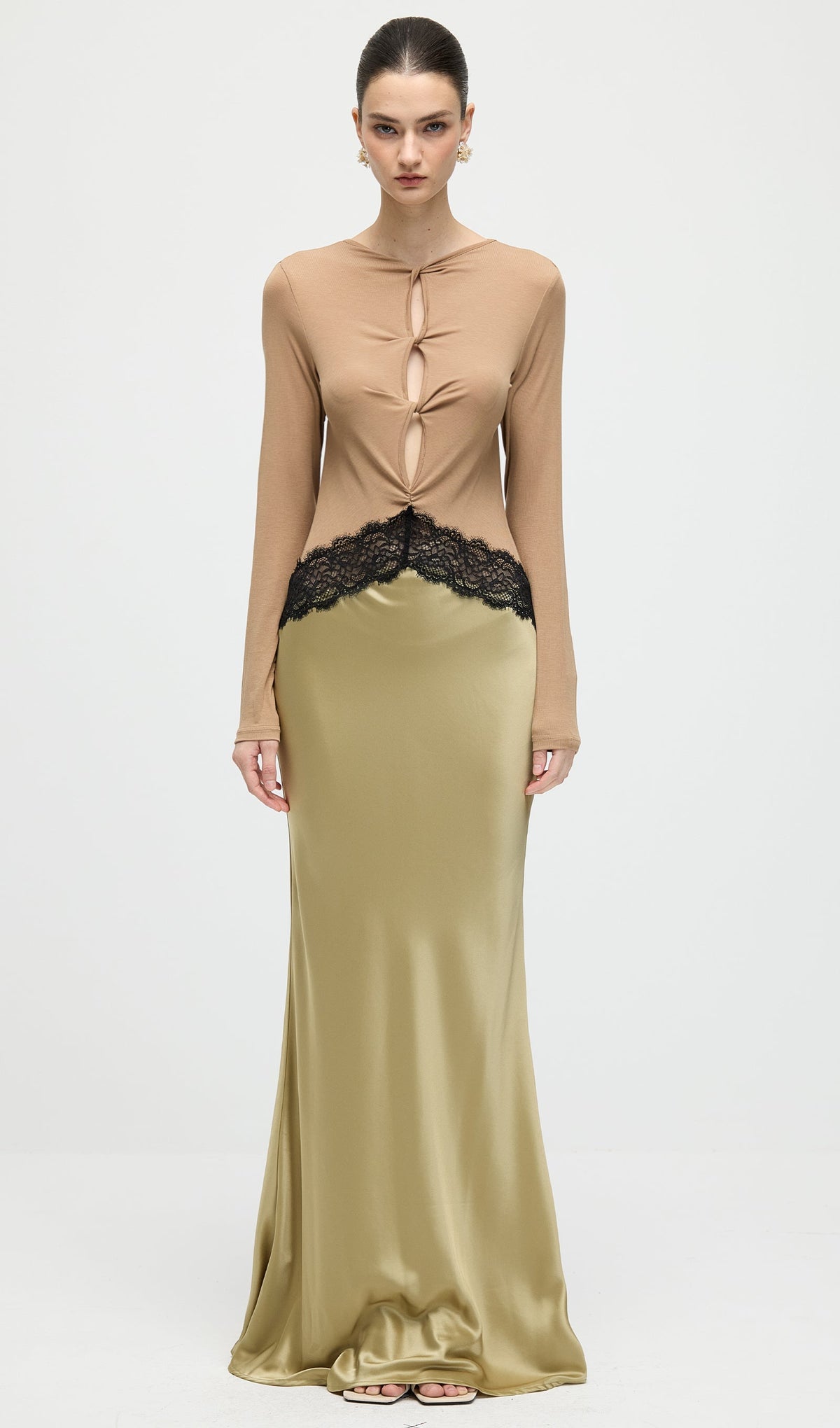 Open Twist Lace Maxi Dress In Eucalypt Black