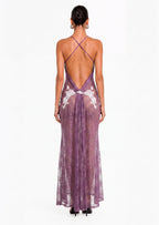 Antheia Sheer Lace Maxi Dress In Light Purple