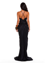 Gabby V Neck Pleated Maxi Dress In Black