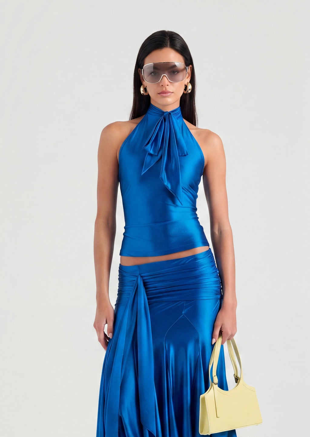 Jett Self-Tied Bow Top And Ruffle Midi Skirt Set