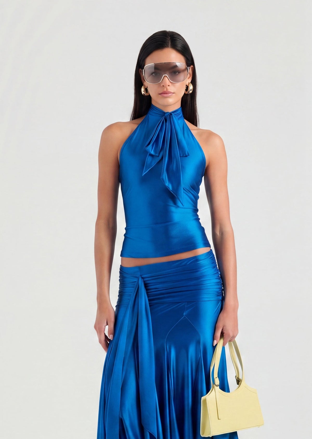 Jett Self-Tied Bow Top And Ruffle Midi Skirt Set