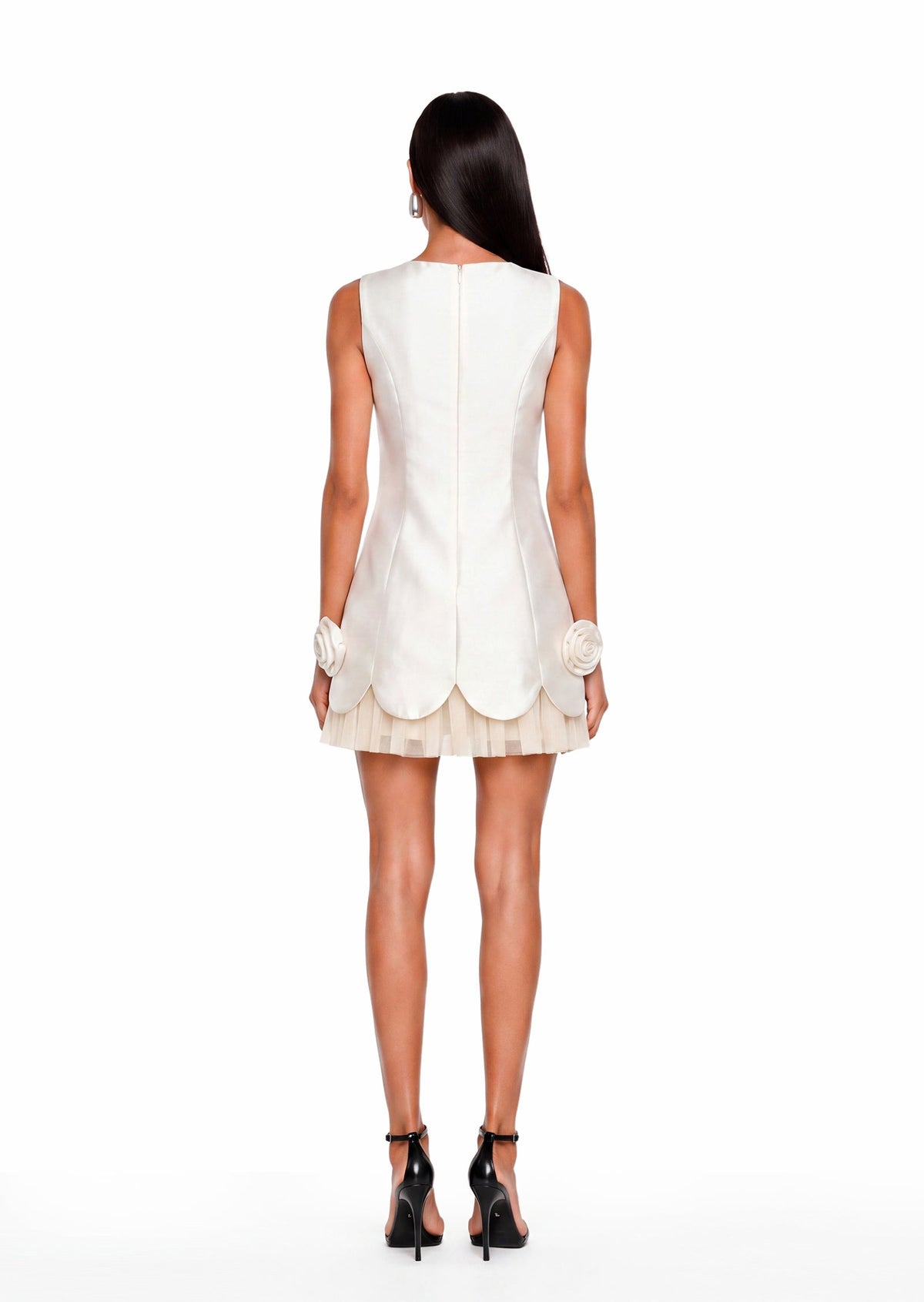 Oaklynn Crepe 3D Flower Mini Dress In White