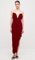 Petal Strapless Velvet Maxi Dress In Red