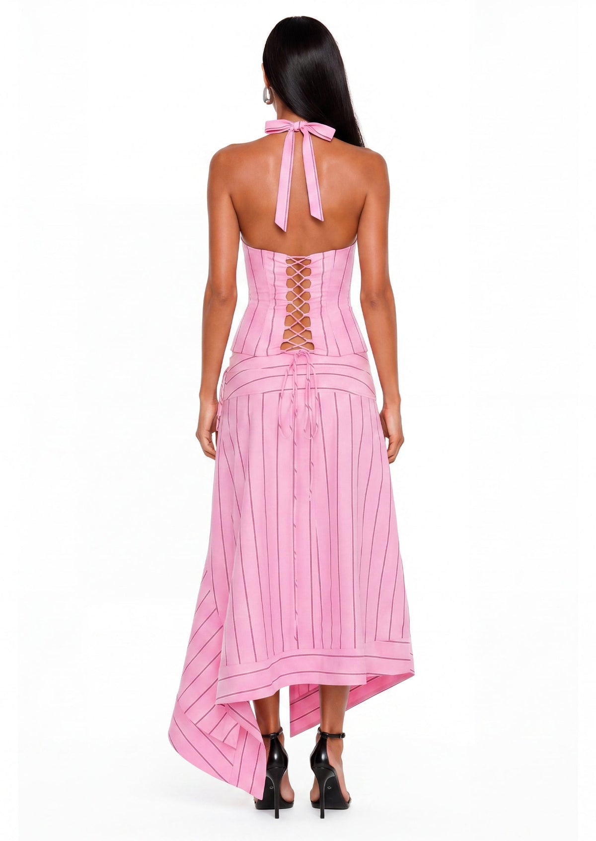 Sabrina Stripe Halter Corset & Wrap Skirt Set